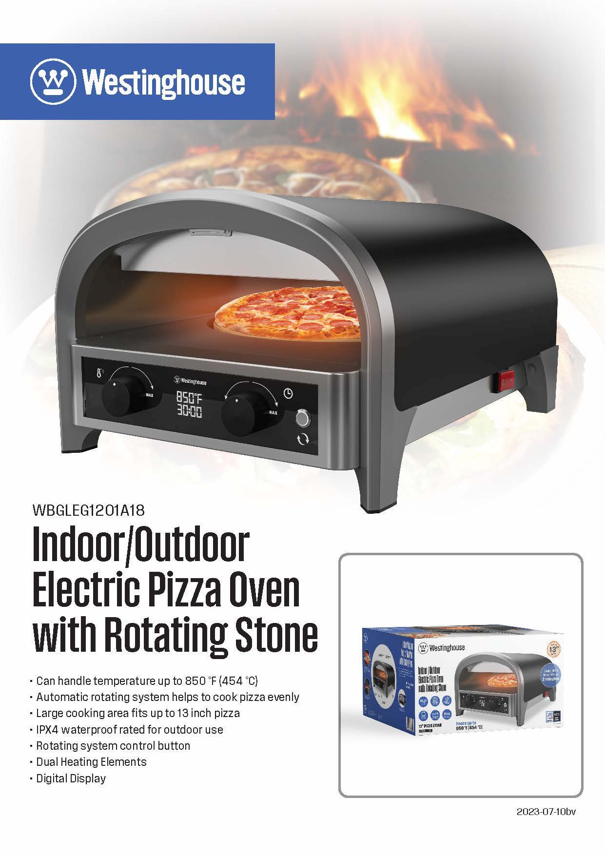 Westinghouse 13-Inch Electric Pizza Oven with Rotating Stone