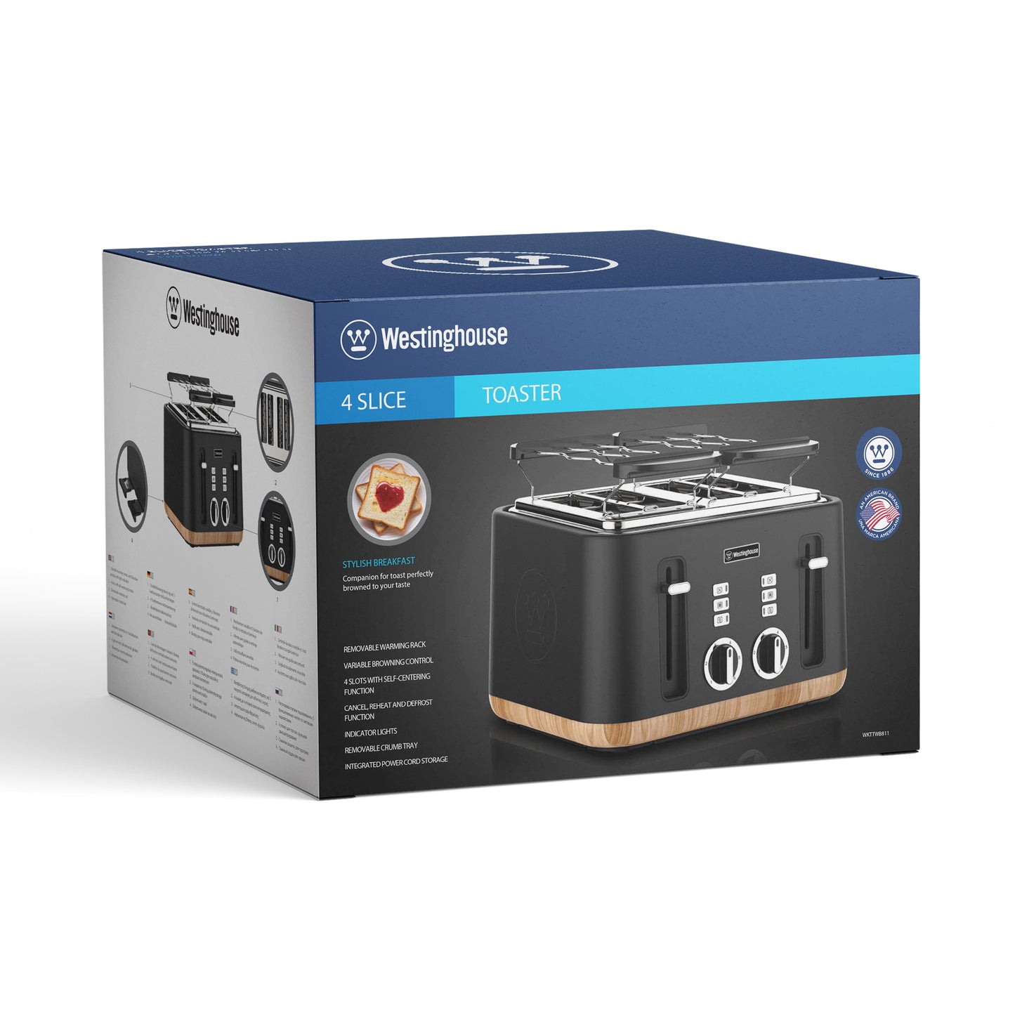 Westinghouse 4-Slice Toaster with Crumb Tray - Faux Wood Series